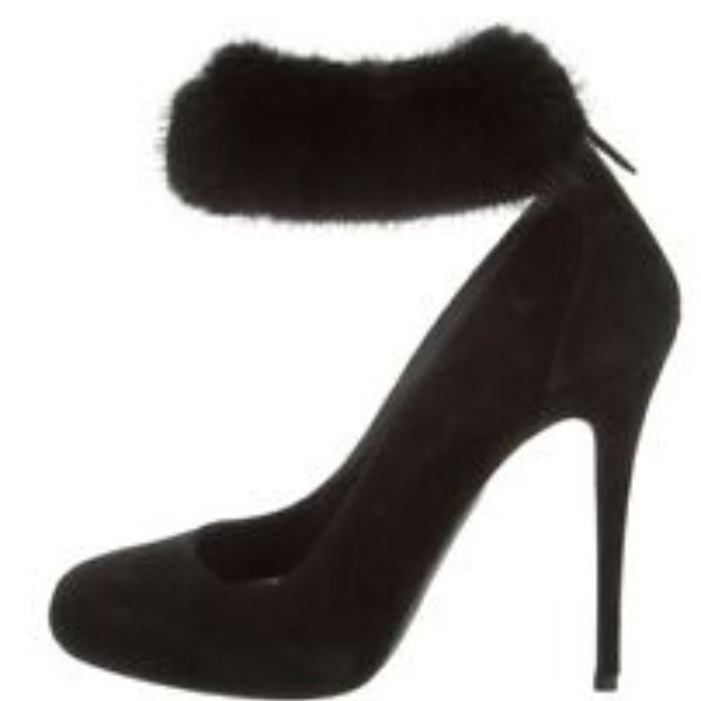 Alexander McQueen mink strap pump heels black